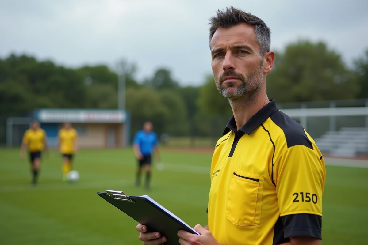 Arbitre officiel de la fédération française de football sur un terrain amateur du comité Drôme-Ardèche en Ardèche