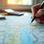 Carte routière avec marqueur de distance en journée