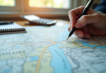 Carte routière avec marqueur de distance en journée