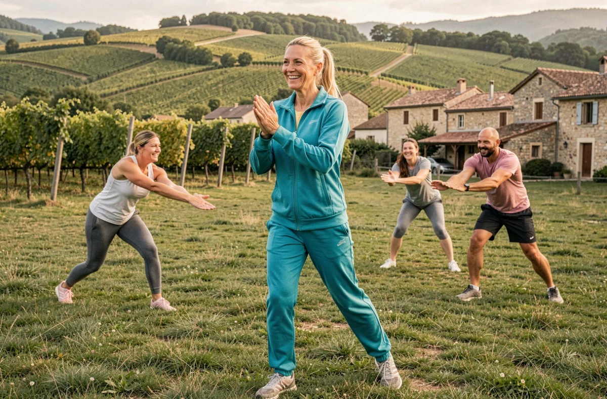 Christelle Sport Santé, coach sportif à Bussières, animant une séance fitness en plein air dans les collines du Rhône