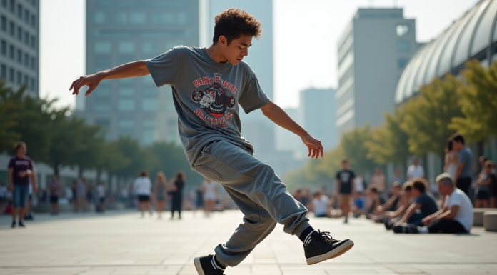 Breakdance aux JO 2028 : pour quelles raisons n’est-il pas au programme ? Jeune danseur breakdance en pleine pose dans une place urbaine