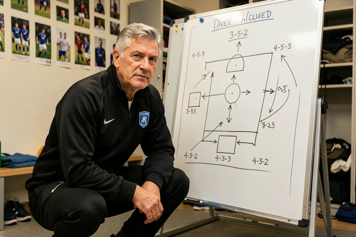 Entraîneur de football analysant la formation tactique de l'Inter Milan sur un tableau blanc dans une salle de briefing technique