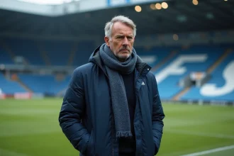 Entraîneur de football en réflexion sur le terrain