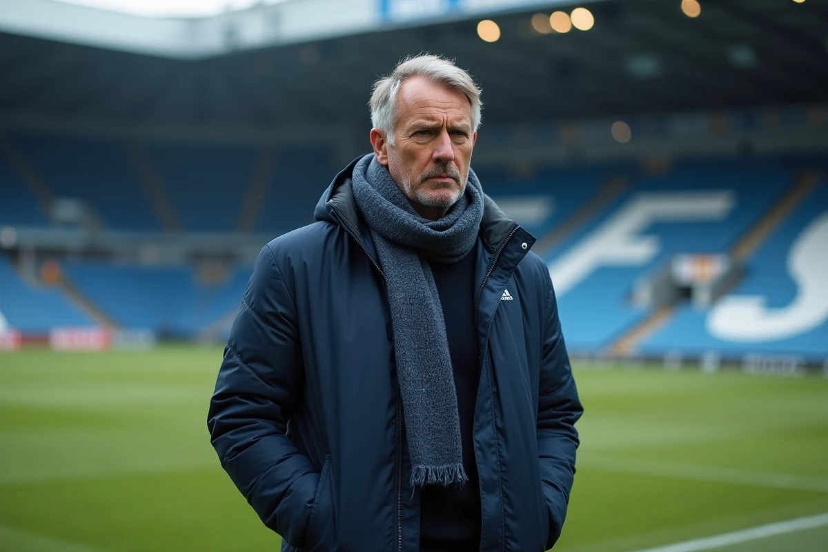 Entraîneur de football en réflexion sur le terrain