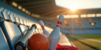 Collection d équipements sportifs sur un banc de stade ensoleille