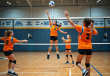 Jeunes joueuses de volleyball en action dans un gymnase moderne