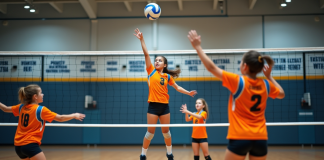 Jeunes joueuses de volleyball en action dans un gymnase moderne
