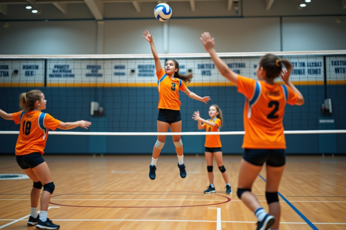 Jeunes joueuses de volleyball en action dans un gymnase moderne