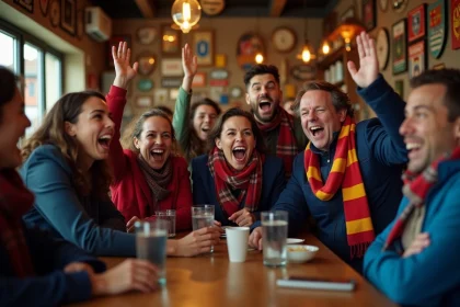 Fans de football regardant la coupe de France au café