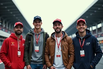 Groupe de fans de motorsport à l'entrée du circuit du Mans pour le GP Explorer 2026