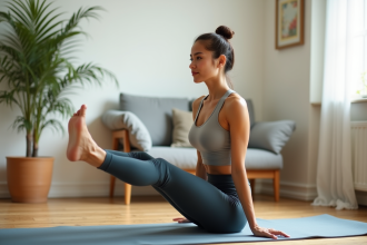 Femme en Pilates effectuant un levé de jambe sur un tapis