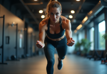 Femme en pleine séance de HIIT dans une salle moderne
