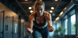 Femme en pleine séance de HIIT dans une salle moderne