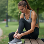 Jeune femme sportive en ville s'apprêtant à courir