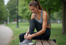 Jeune femme sportive en ville s'apprêtant à courir