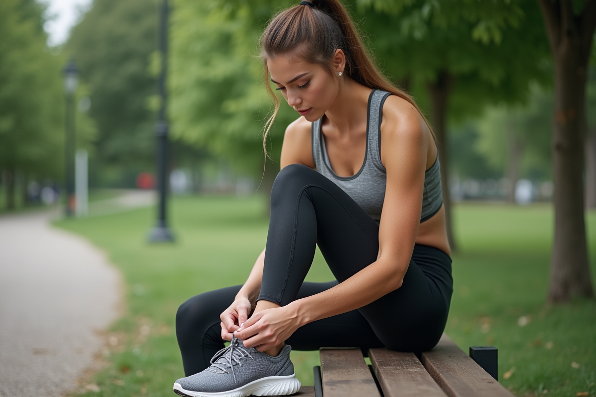 Jeune femme sportive en ville s'apprêtant à courir