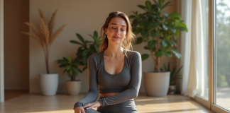 Yoga : bénéfices et contre-indications des DOMS en pratique Femme en yoga étirement hamstrings dans studio lumineux