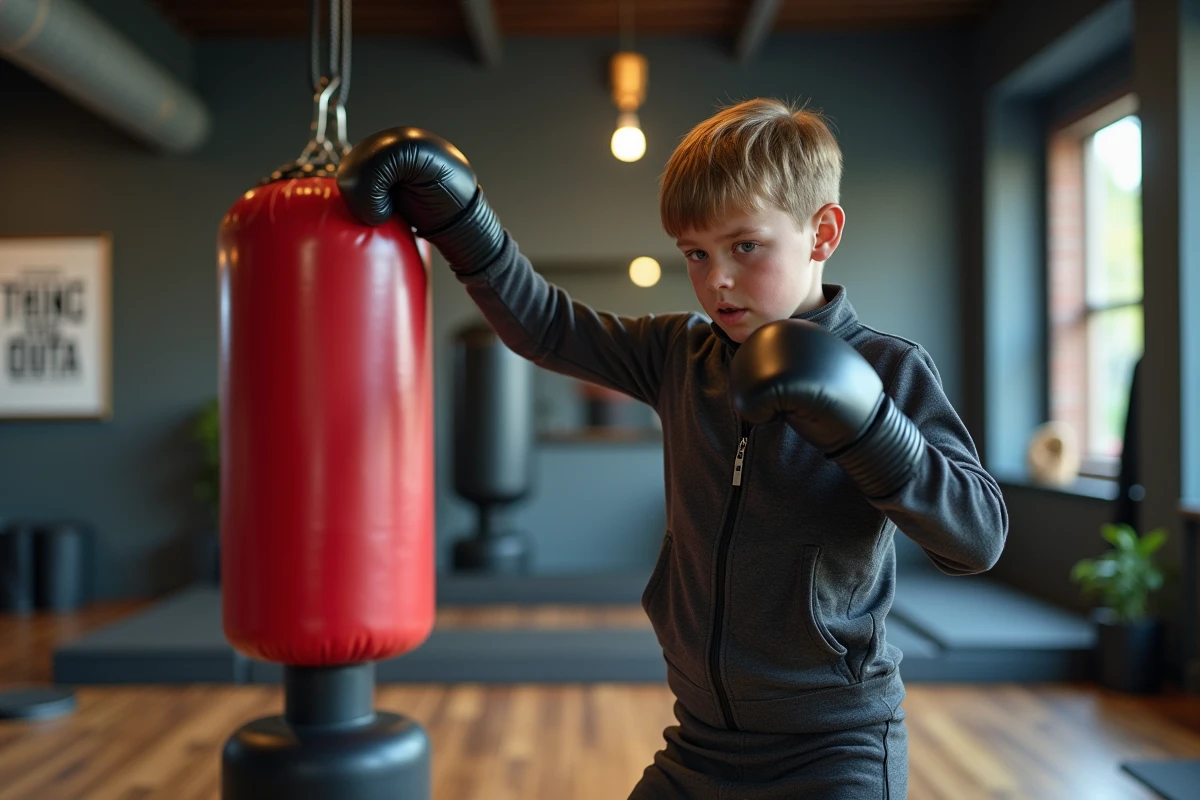Garçon de 11 ans pratiquant la boxe dans une salle moderne