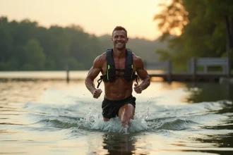 Séance d'aquajogging en plein air dans une piscine naturelle