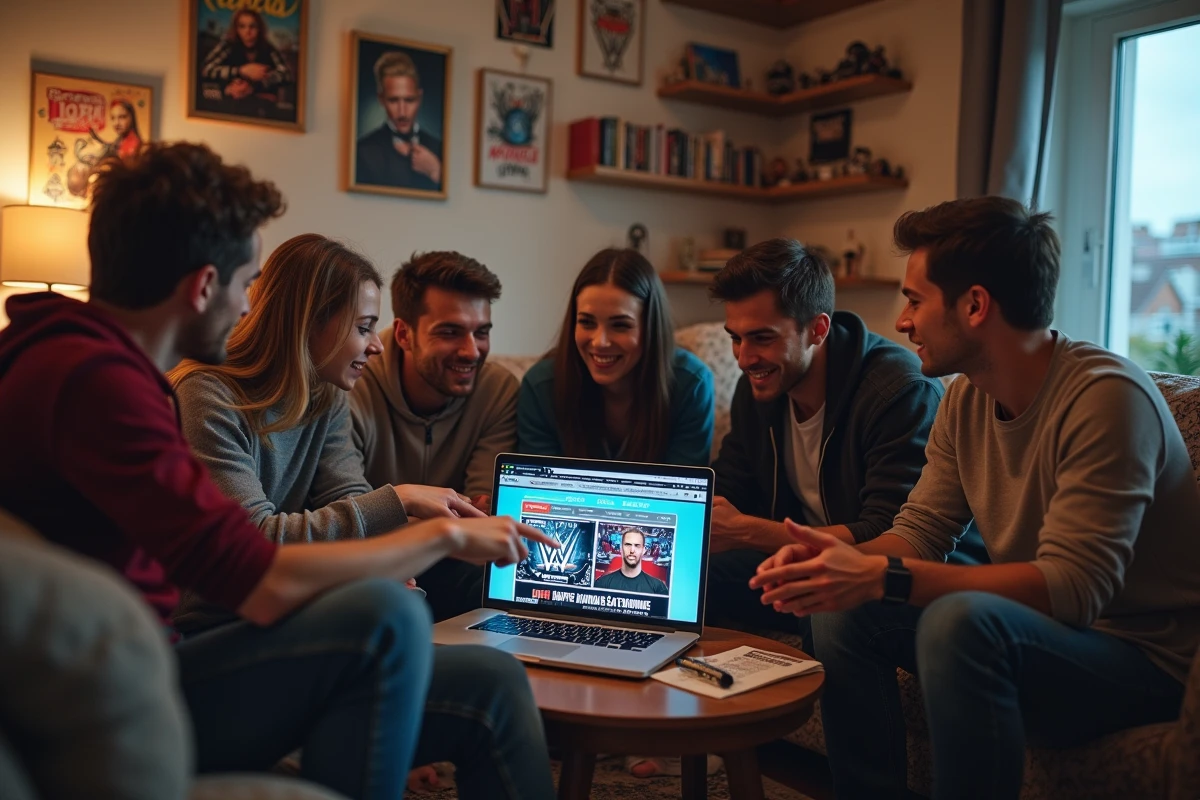 Fans jeunes adultes regardent un site de catch en français