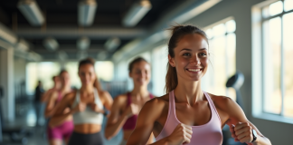 Groupe de femmes diverses faisant du sport en salle lumineuse