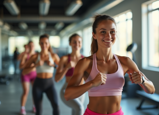 Groupe de femmes diverses faisant du sport en salle lumineuse