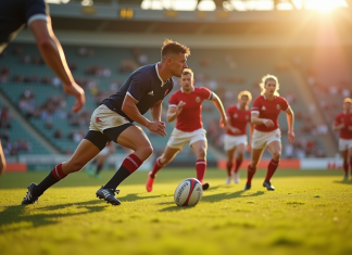 Joueurs de rugby en action sur le terrain en plein jour