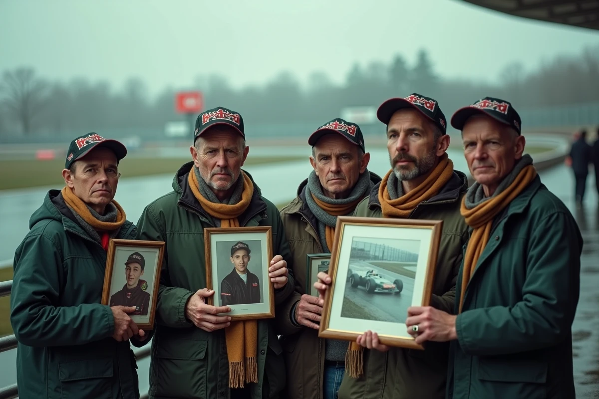 Des fans rendent hommage à une légende de la Formule 1 dans les tribunes d'un circuit lors d'un rassemblement commémoratif