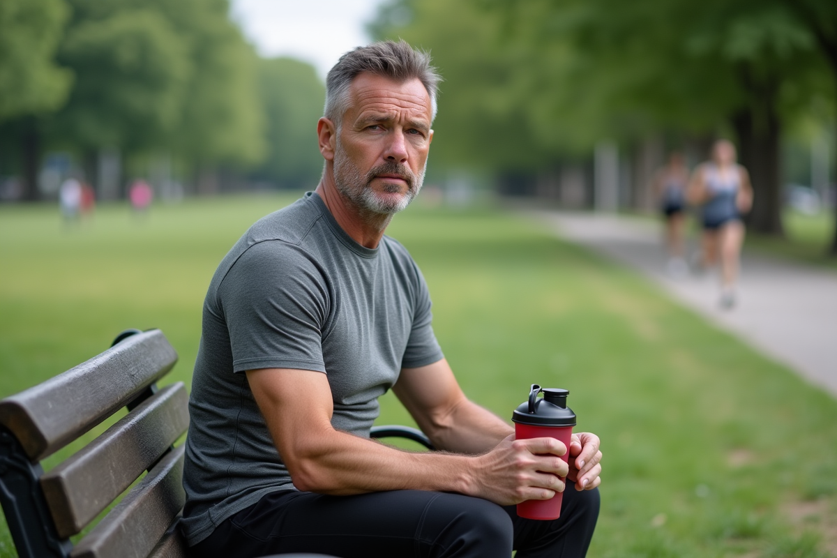 Homme d age moyen au parc après exercice