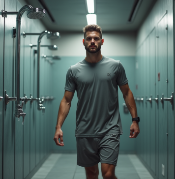 Douches : Basic Fit, disponibilité et équipements, ce qu’il faut savoir ! Jeune homme athlétique sortant de douche au gym