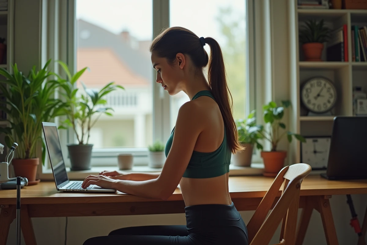 Jeune femme travaillant au bureau avec un club de golf