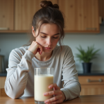 Effets indésirables de la protéine : comment les minimiser ? Jeune femme en sport dans la cuisine avec shake