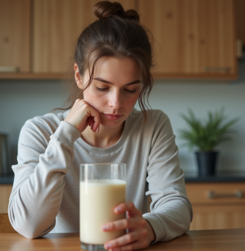 Effets indésirables de la protéine : comment les minimiser ? Jeune femme en sport dans la cuisine avec shake