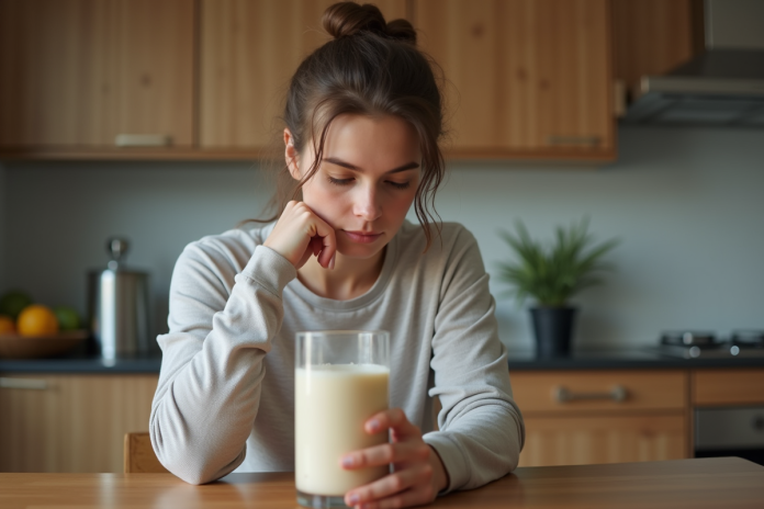 jeune-femme-sport-kitchen Jeune femme en sport dans la cuisine avec shake