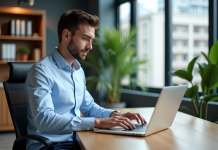 Améliorer la performance de son site web: conseils efficaces pour une meilleure vitesse de chargement Jeune homme d'affaires analysant des données sur un ordinateur portable