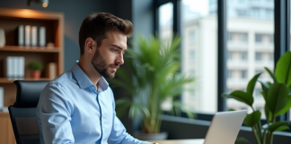 Améliorer la performance de son site web: conseils efficaces pour une meilleure vitesse de chargement Jeune homme d'affaires analysant des données sur un ordinateur portable