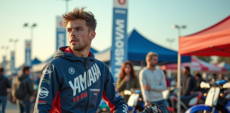 Jeune homme en motocross avec Yamaha 125 en concession