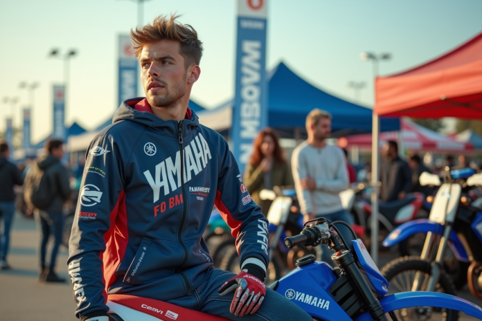 Jeune homme en motocross avec Yamaha 125 en concession