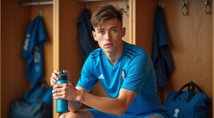 Boire du Gatorade avant un match : meilleur moment et avantages Jeune joueur de football en préparation avant match