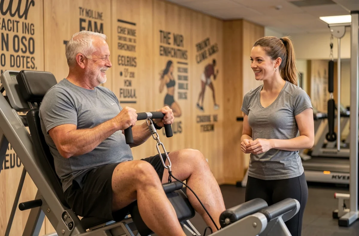 Coach accompagnant un adhérent sur les appareils de musculation au Keepcool de Saint-Julien-lès-Metz