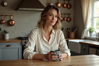 Laurène Godey en moment de détente dans une cuisine chaleureuse, évoquant son quotidien intime loin des circuits de rallye
