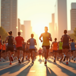 Runners de tous âges au départ d'un marathon urbain en 2025