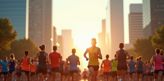 Runners de tous âges au départ d'un marathon urbain en 2025
