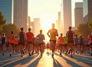 Runners de tous âges au départ d'un marathon urbain en 2025