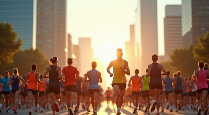 Runners de tous âges au départ d'un marathon urbain en 2025