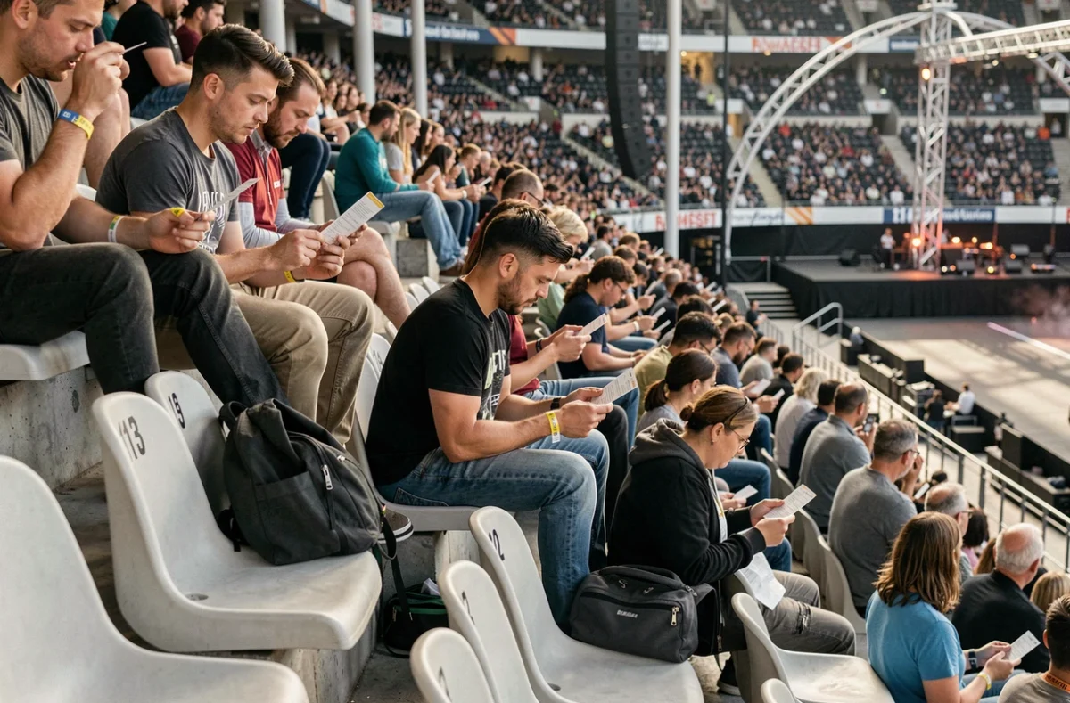 Places assises numérotées en tribune du Stade de France lors d'un concert avec spectateurs installés