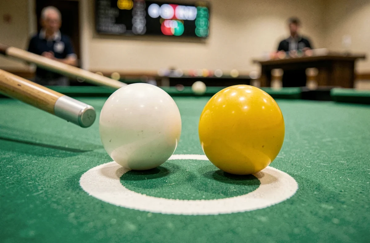 Positionnement réglementaire des billes sur un tapis de billard lors d'une compétition officielle
