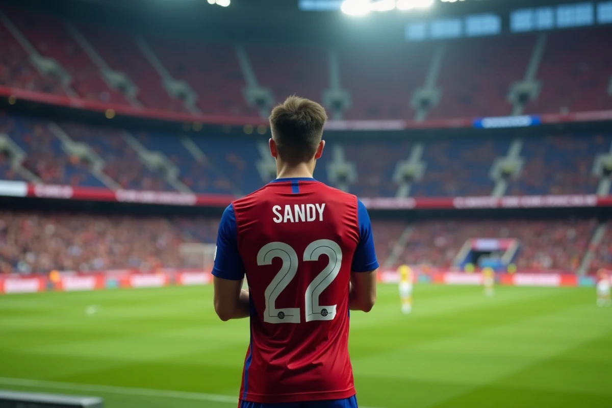 Joueur remplaçant du PSG debout en bord de terrain au Parc des Princes, observant le match depuis la touche