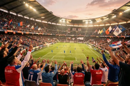 Vue panoramique du Stade Vélodrome de Marseille plein de supporters lors d'un match à domicile de l'OM